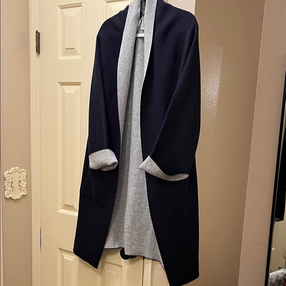 GAP body Navy Cardigan with Gray Trim very soft wool blend